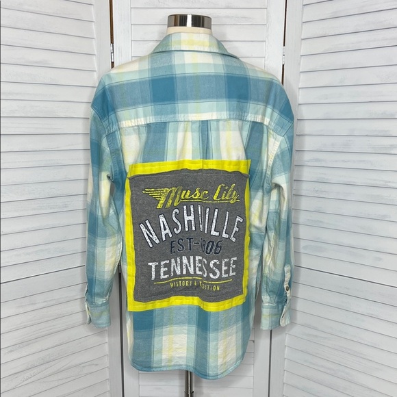 Flannel Shirt DIY Tops - Wearable Art Flannel Shirt Music City Nashville Tennessee DIY Oversize Size M